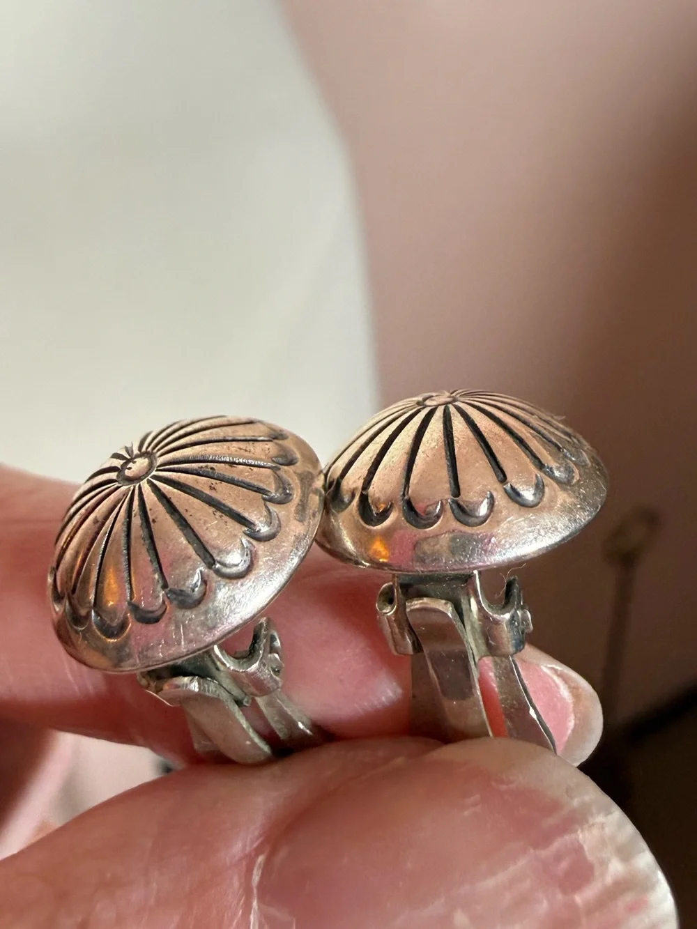 Native American Navajo Sterling silver Signed hand stamped small clip earrings